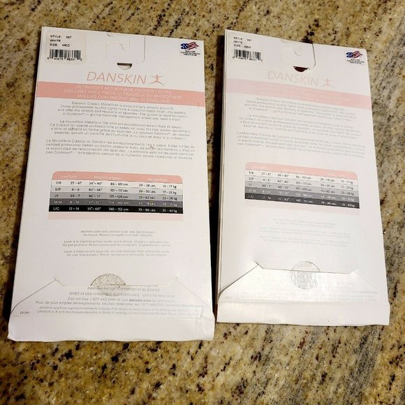 Danskin Girls Footed Tights Style 387 Size Medium 8-10 White. Set of 2 USA! - Picture 2 of 7